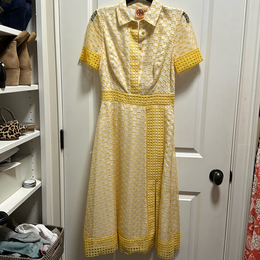Tory Burch yellow and off white dress with collar